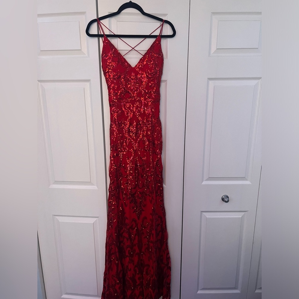 Long red sequence dress